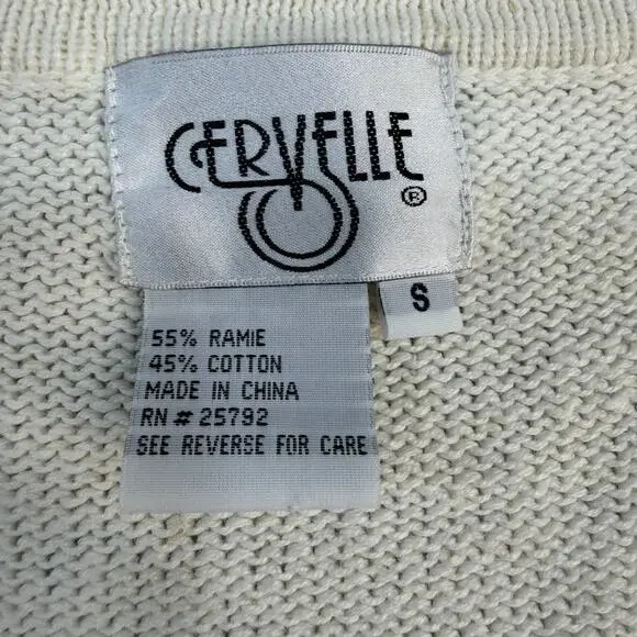 Cervelle Women's Sweater Cream S Ramie Cotton Beaded Embellished Rhinestones - Picture 4 of 11